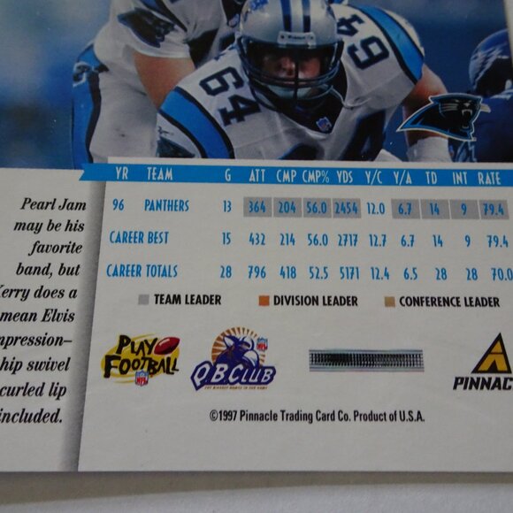 Kerry Collins 1997 Pinnacle Football Trading Card #11 with Collins as Elvis - Picture 2 of 9